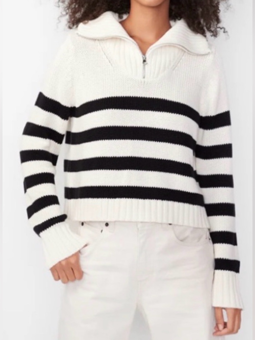 KULE The Matey Striped Half-Zip Pullover Sweater Black & Cream Size Small